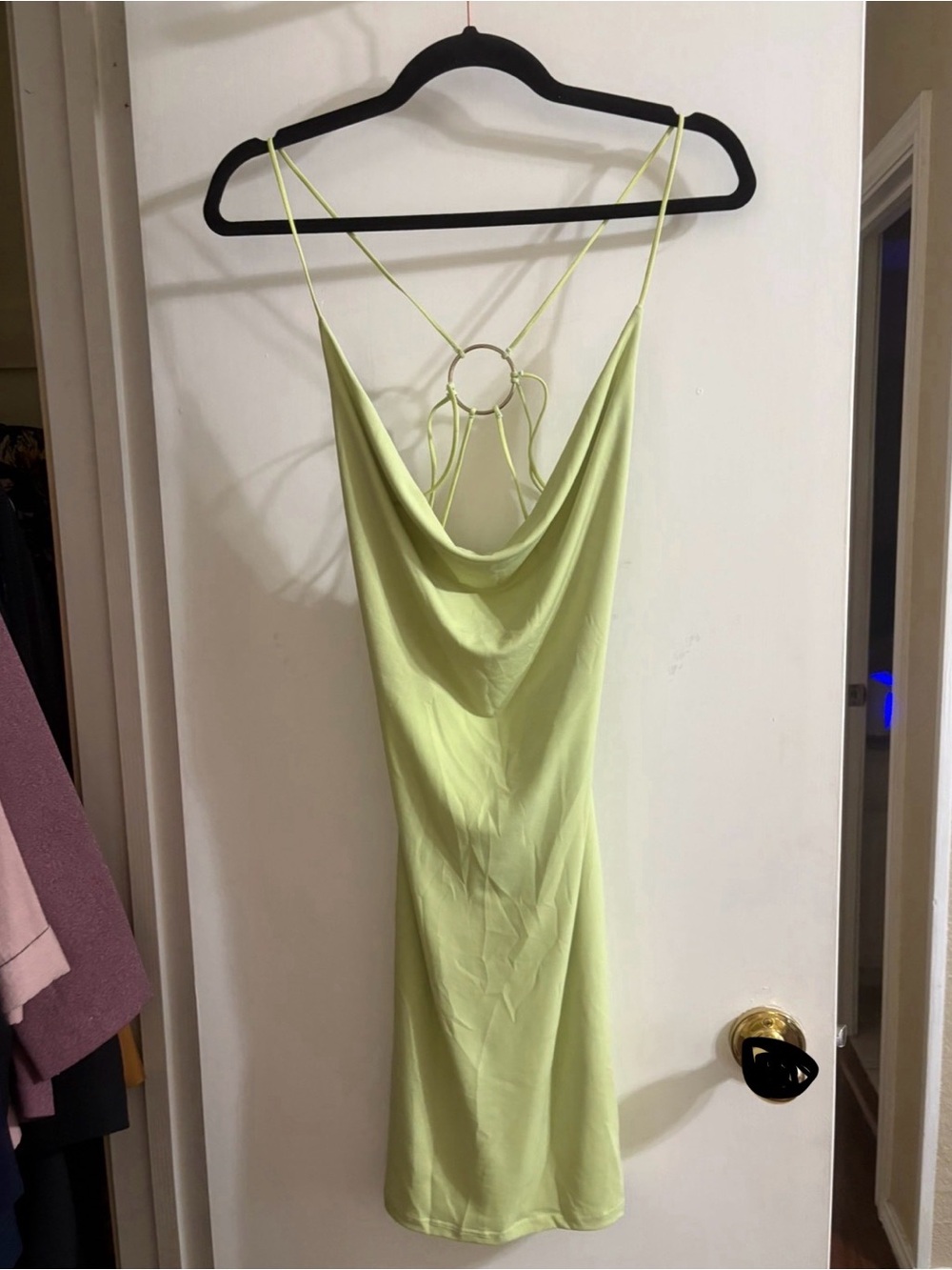 Lime Green Cowl Back Slip Dress